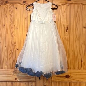 Satin Tulle Flower Girl Dress with Colored Petals (Marine Blue)